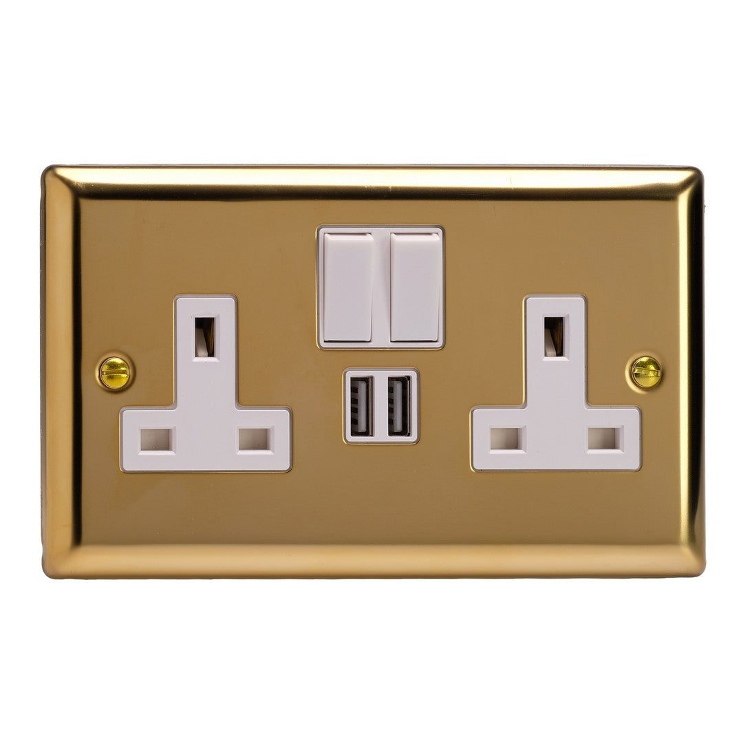 Varilight Double Socket with 2 x 12W Shared USB A Charging Ports