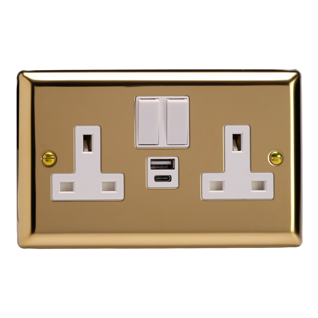 Varilight Double Socket with 20W Shared USB A & C Charging Ports
