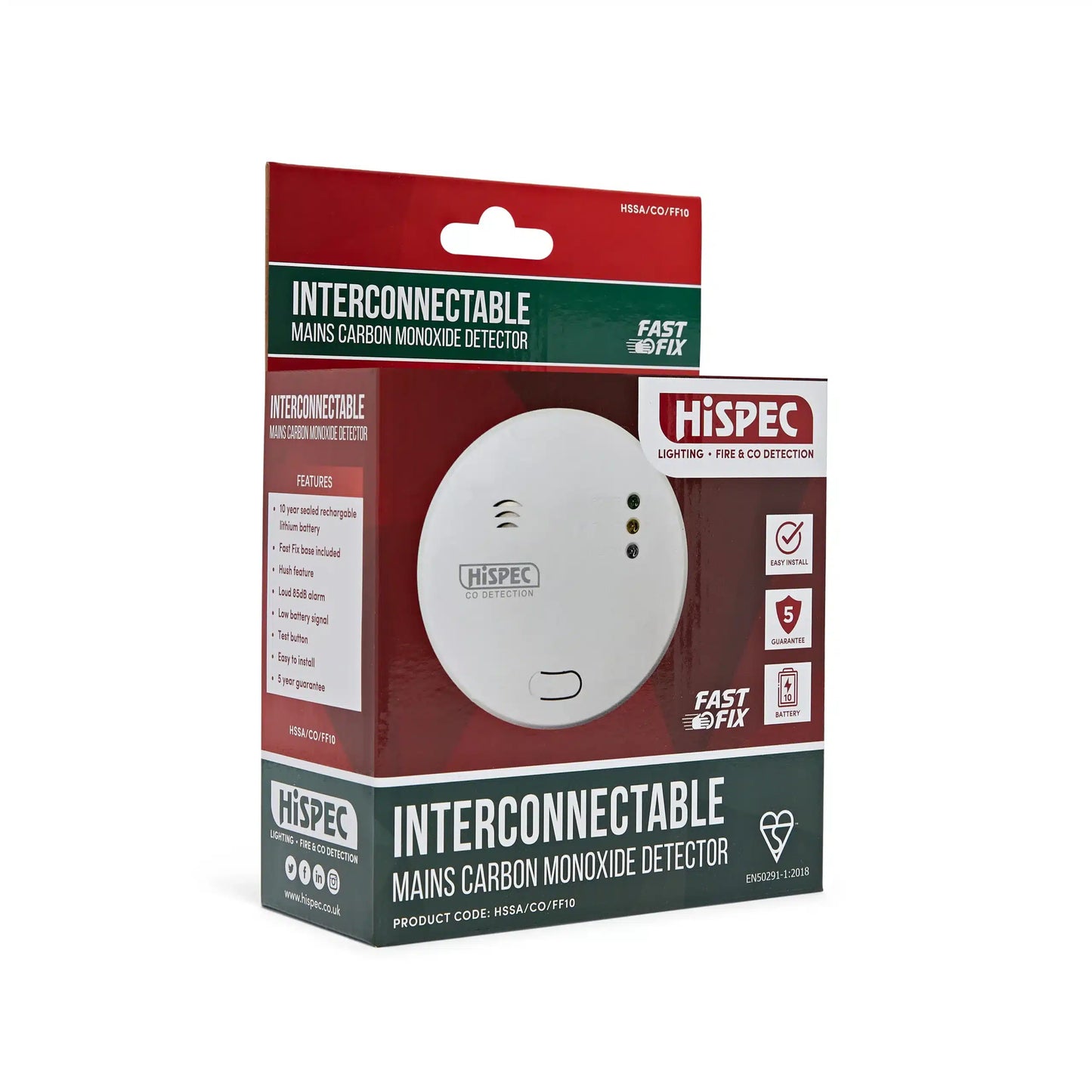 HiSPEC Interconnectable Fast Fix Mains Carbon Monoxide Detector