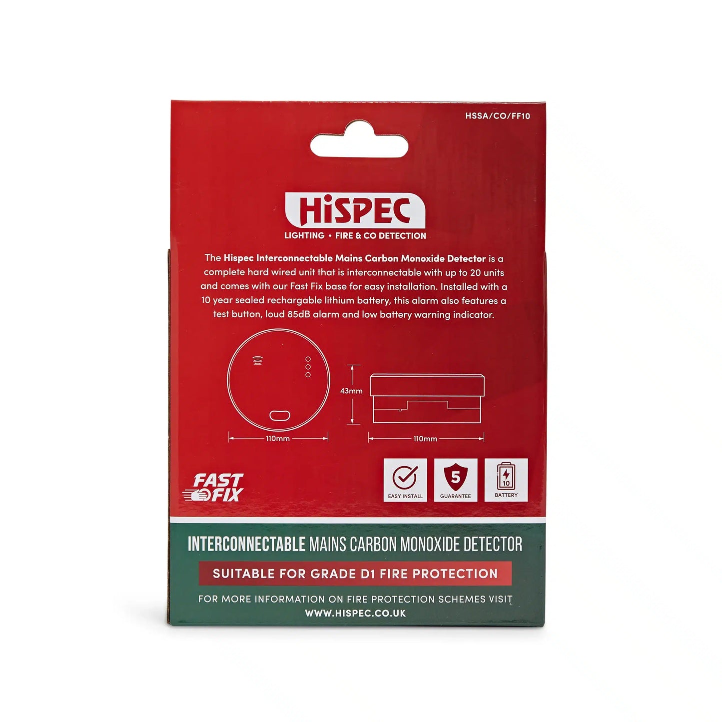 HiSPEC Interconnectable Fast Fix Mains Carbon Monoxide Detector