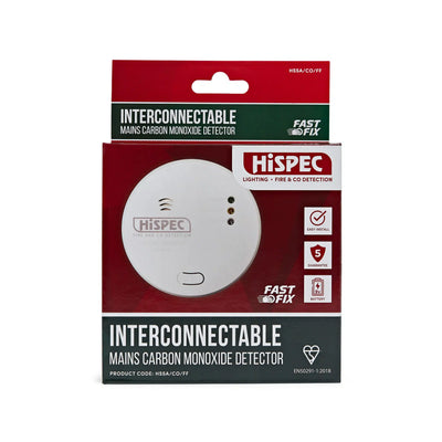 HiSPEC Interconnectable Fast Fix Mains Carbon Monoxide Detector with 9V Battery Backup