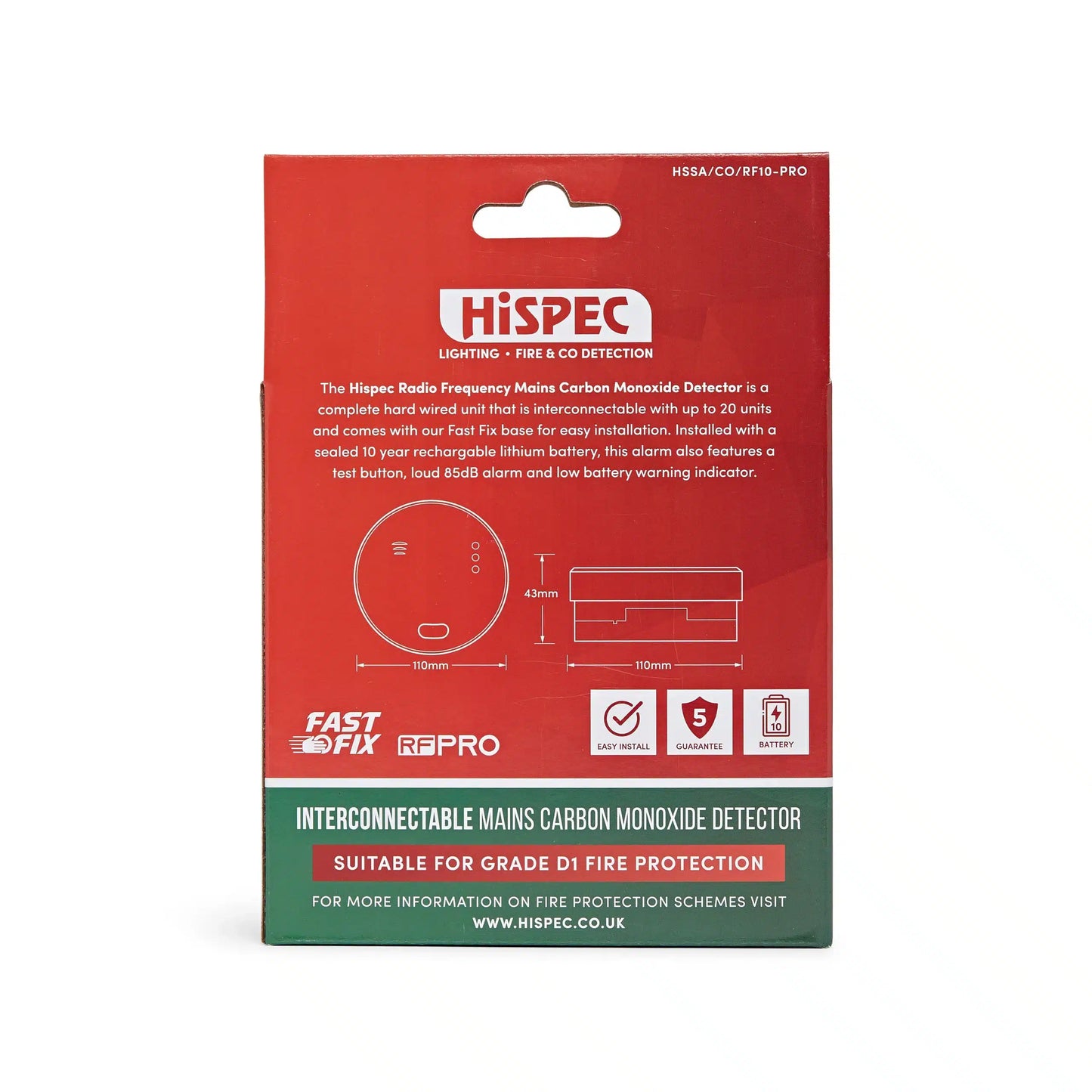 HiSPEC RF Fast Fix Mains Carbon Monoxide Detector