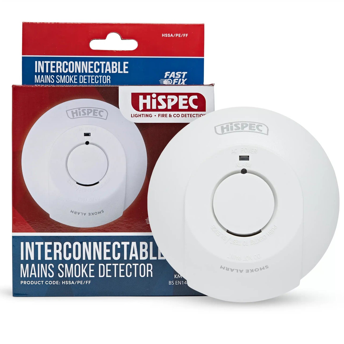 HiSPEC Interconnectable Fast Fix Mains Smoke Detector with 9V Battery Backup