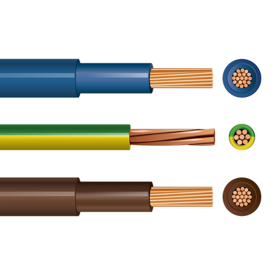Pitacs Flexi Meter Tail Pack 25mm² x 1m: 6181Y Double Insulated Flexi 19 Stranded (Brown with Brown) and (Blue with Blue) plus 6491X Single Core (Green/Yellow)