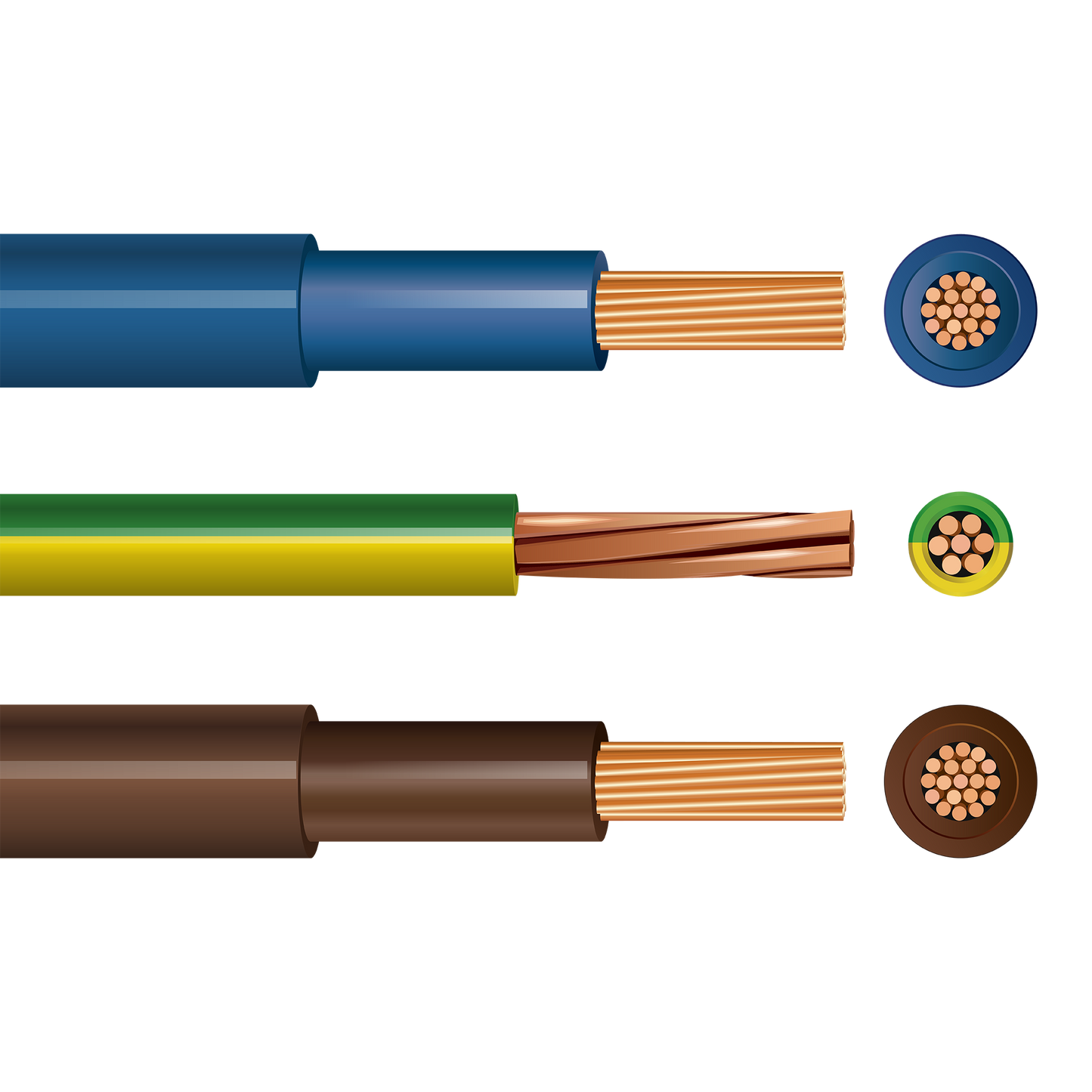 Pitacs Flexi Meter Tail Pack 25mm² x 3m: 6181Y Double Insulated Flexi 19 Stranded (Brown with Brown) and (Blue with Blue) plus 6491X Single Core (Green/Yellow)