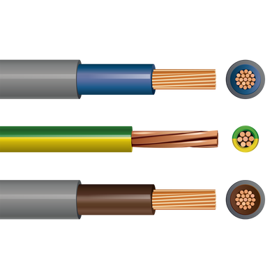 Pitacs Flexi Meter Tail Pack 25mm² x 1m: 6181Y Double Insulated Flexi 19 Stranded (Grey with Brown) and (Grey with Blue) plus 6491X Single Core (Green/Yellow)
