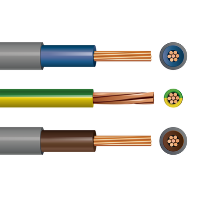 Pitacs Meter Tail Pack 16mm² x 3m: 6181Y Double Insulated (Grey with Brown) and (Grey with Blue) plus 6491X Single Core (Green/Yellow)