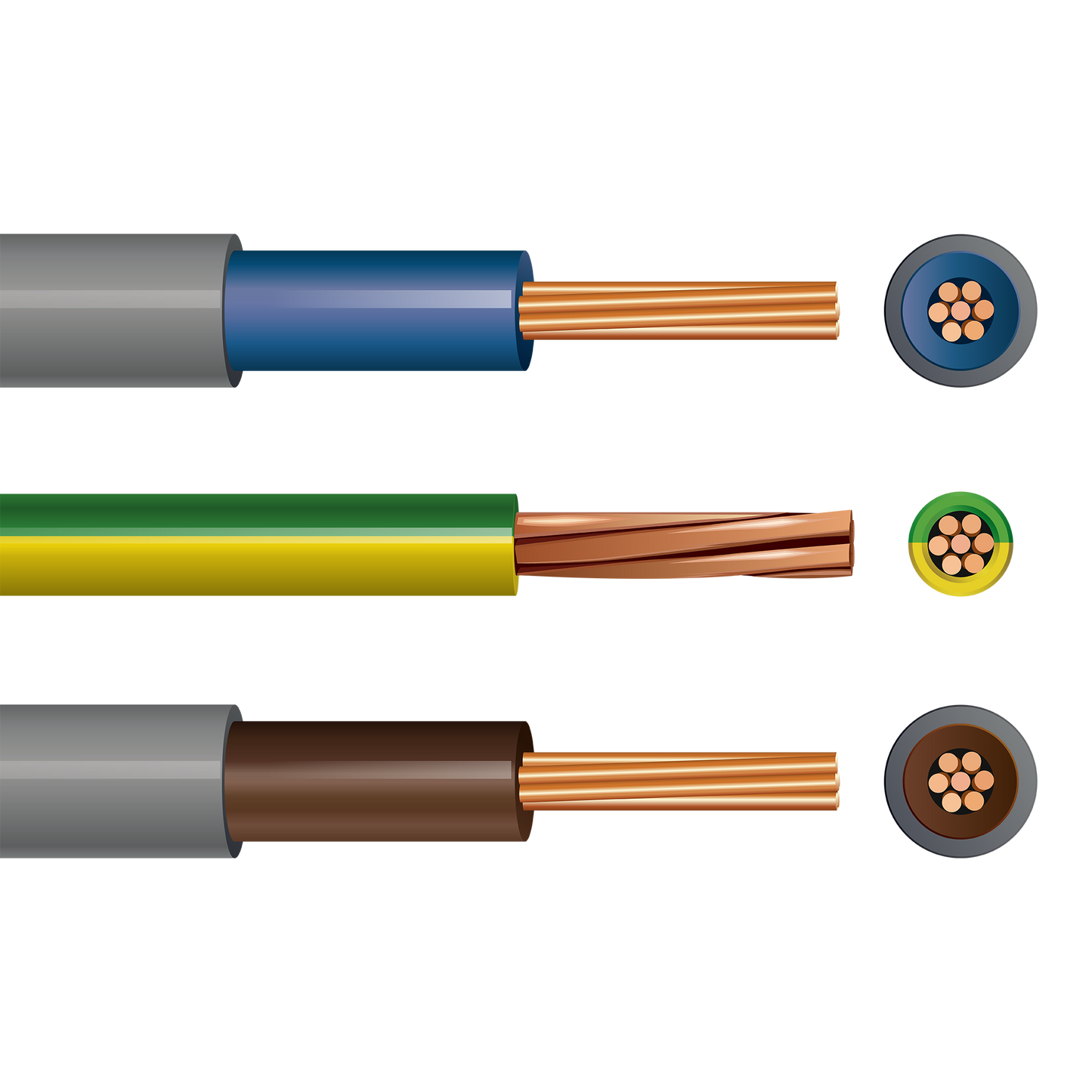Pitacs Flexi Meter Tail Pack 25mm² x 3m: 6181Y Double Insulated Flexi 19 Stranded (Grey with Brown) and (Grey with Blue) plus 6491X Single Core (Green/Yellow)