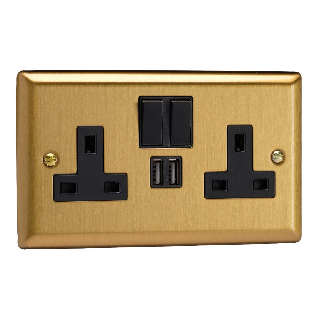Varilight Double Socket with 2 x 12W Shared USB A Charging Ports