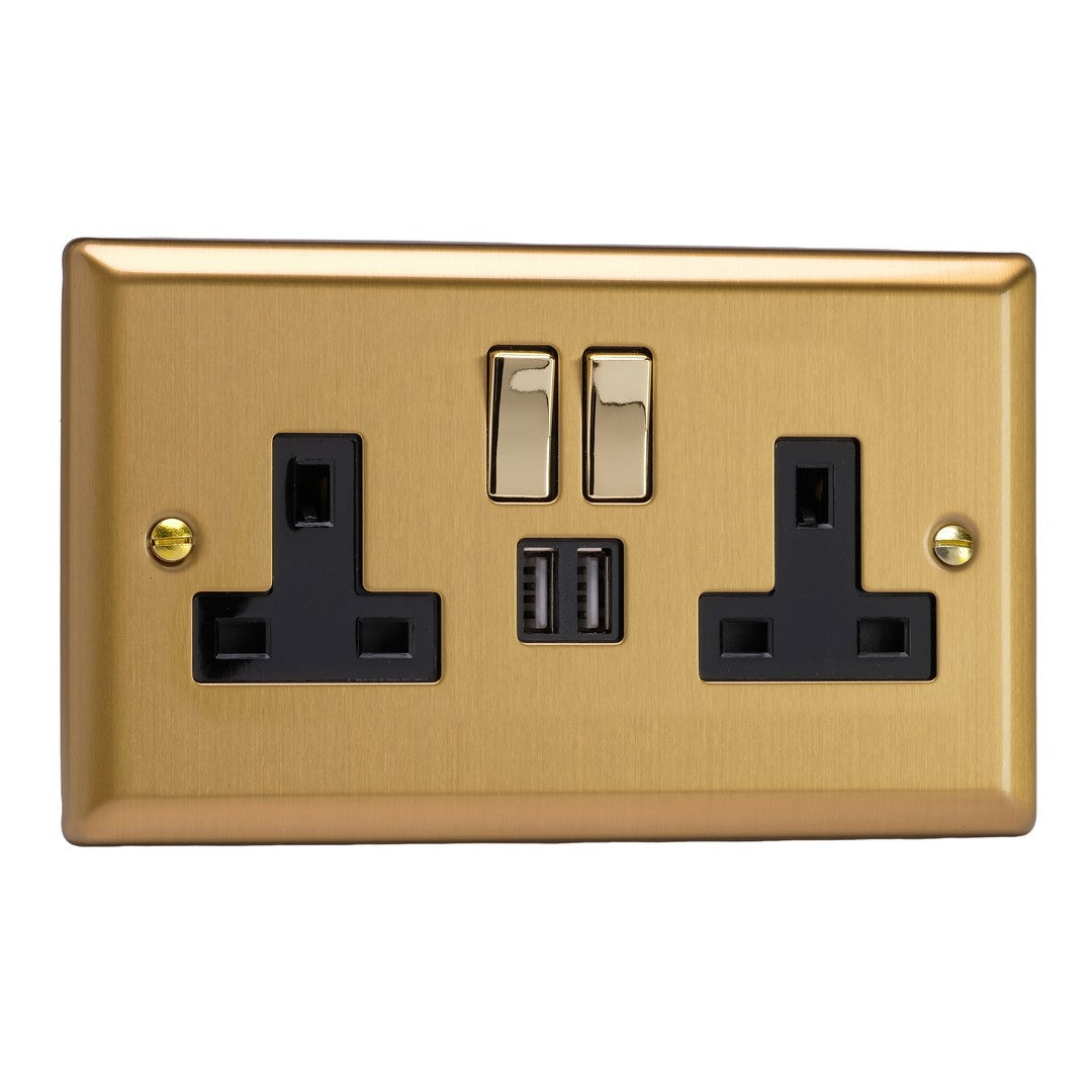 Varilight Double Socket with 2 x 12W Shared USB A Charging Ports