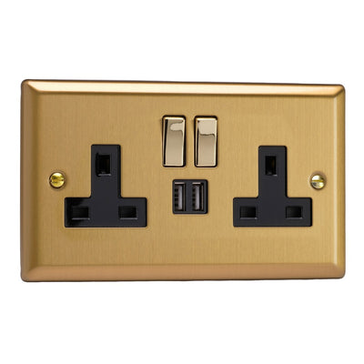 Varilight Double Socket with 2 x 12W Shared USB A Charging Ports