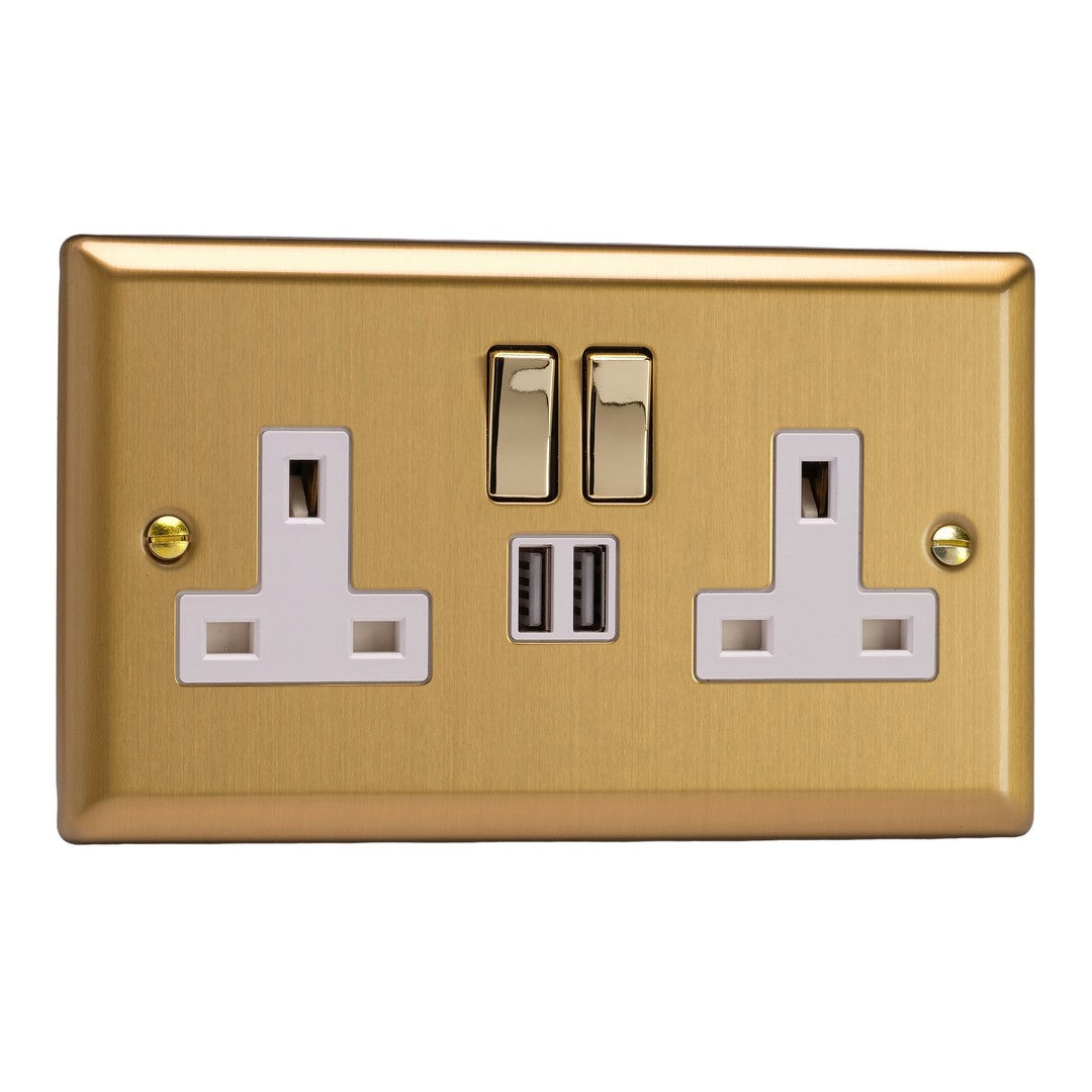Varilight Double Socket with 2 x 12W Shared USB A Charging Ports