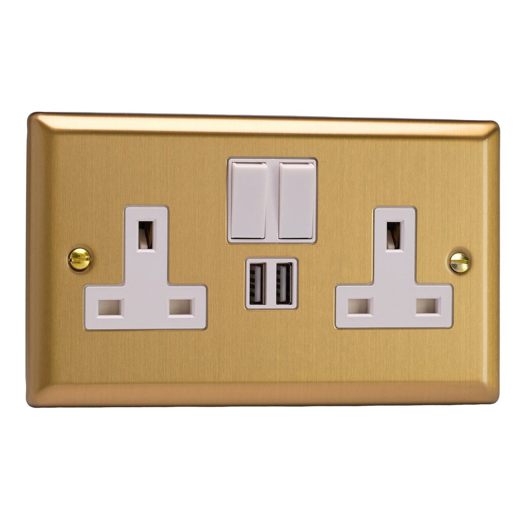 Varilight Double Socket with 2 x 12W Shared USB A Charging Ports