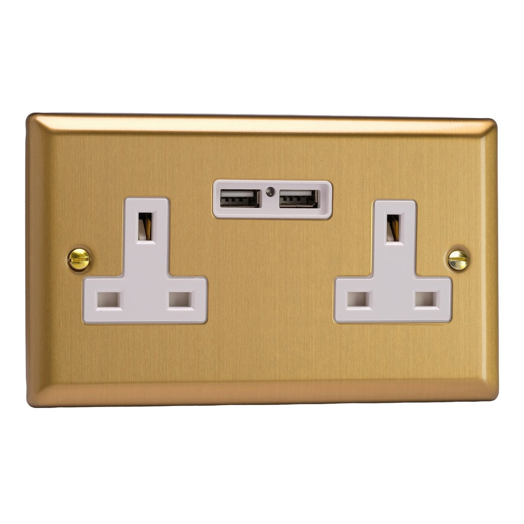 Varilight 13A Unswitched Socket with 2 x 12W Shared USB A Charging Ports
