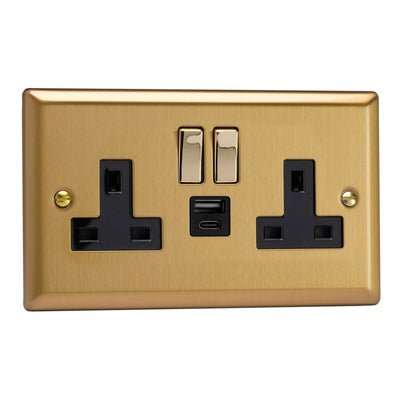 Varilight Double Socket with 20W Shared USB A & C Charging Ports