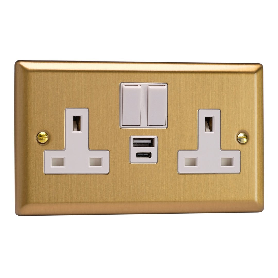 Varilight Double Socket with 20W Shared USB A & C Charging Ports