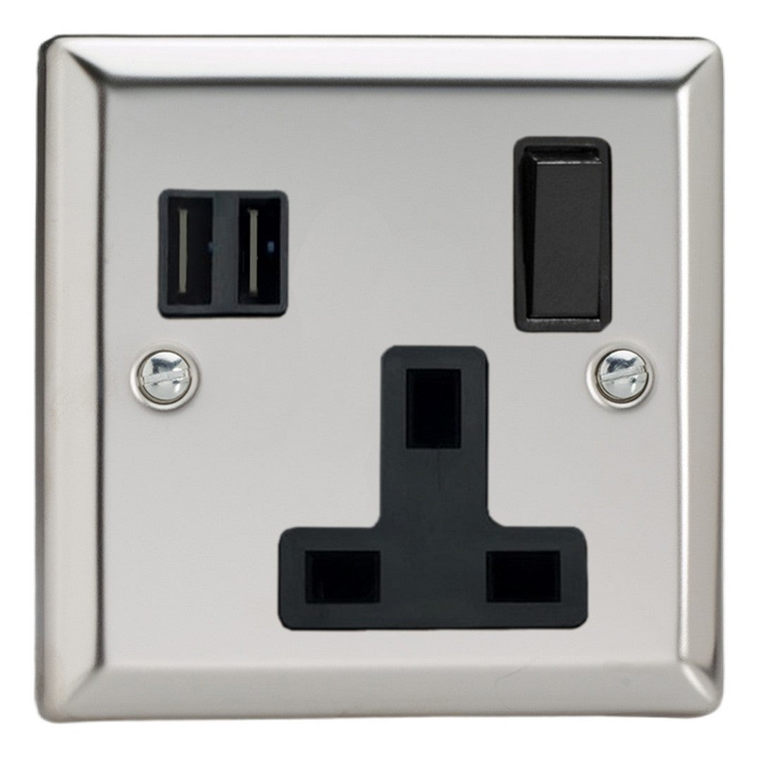 Varilight 13A Switched Socket with 2 x 17W Shared USB A Charging Ports