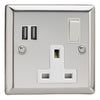 Varilight 13A Switched Socket with 2 x 17W Shared USB A Charging Ports