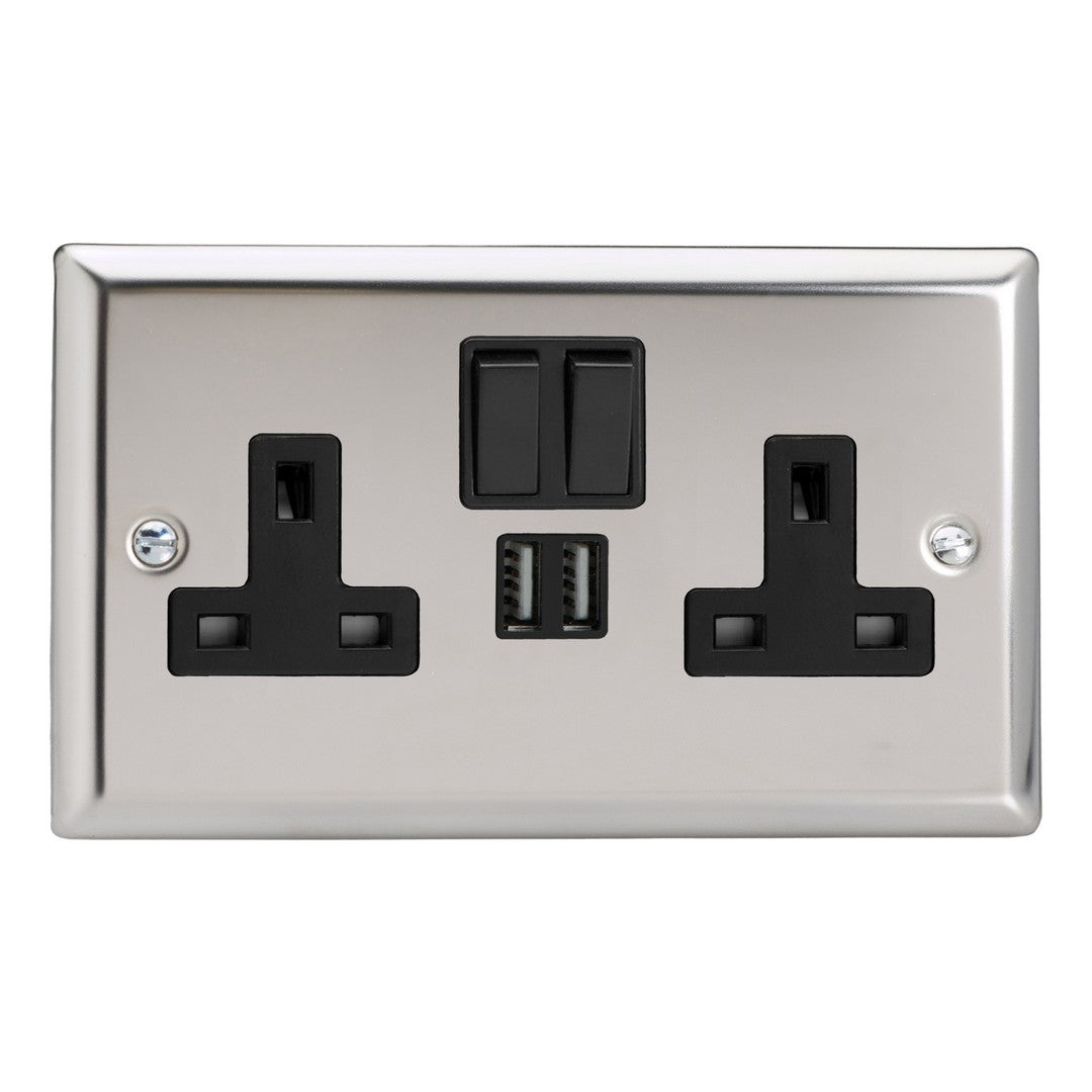 Varilight Double Socket with 2 x 12W Shared USB A Charging Ports