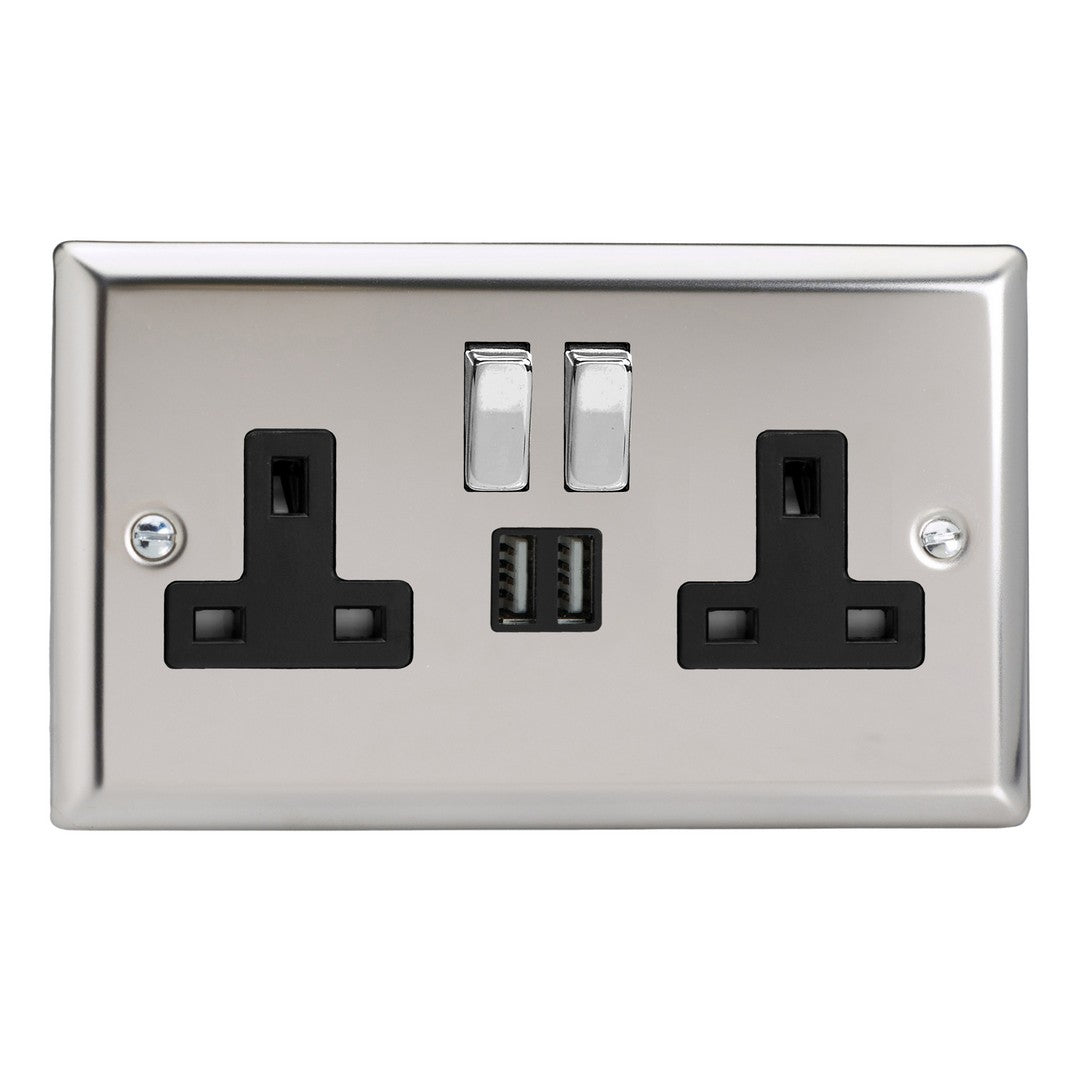 Varilight Double Socket with 2 x 12W Shared USB A Charging Ports