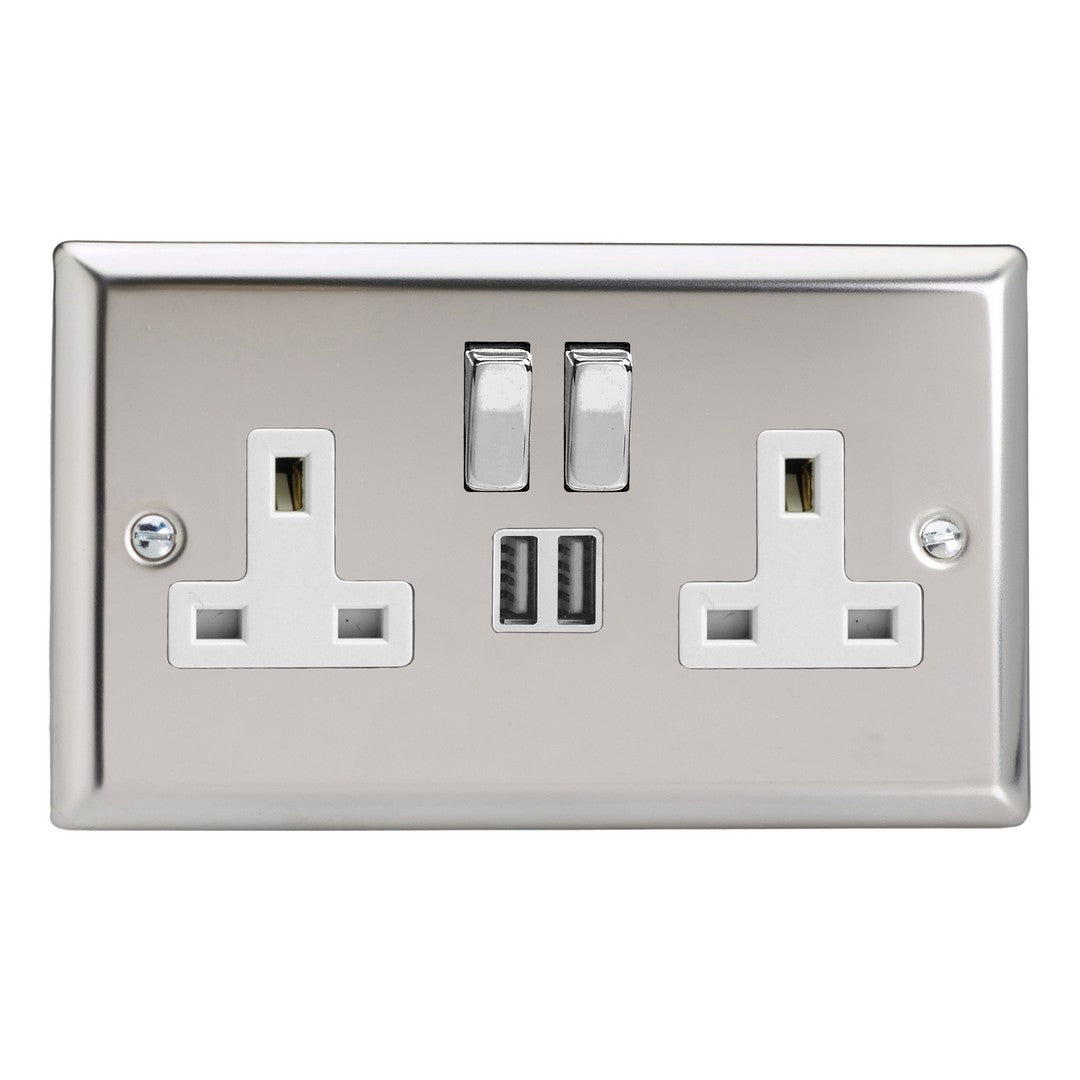 Varilight Double Socket with 2 x 12W Shared USB A Charging Ports