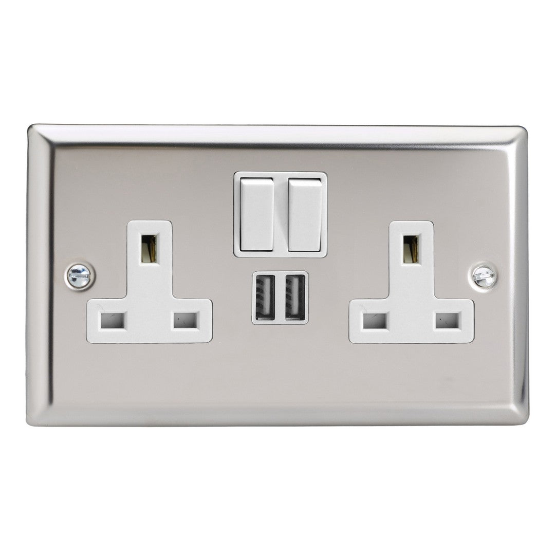 Varilight Double Socket with 2 x 12W Shared USB A Charging Ports
