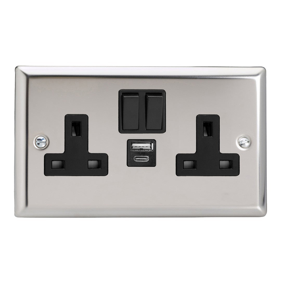 Varilight Double Socket with 20W Shared USB A & C Charging Ports