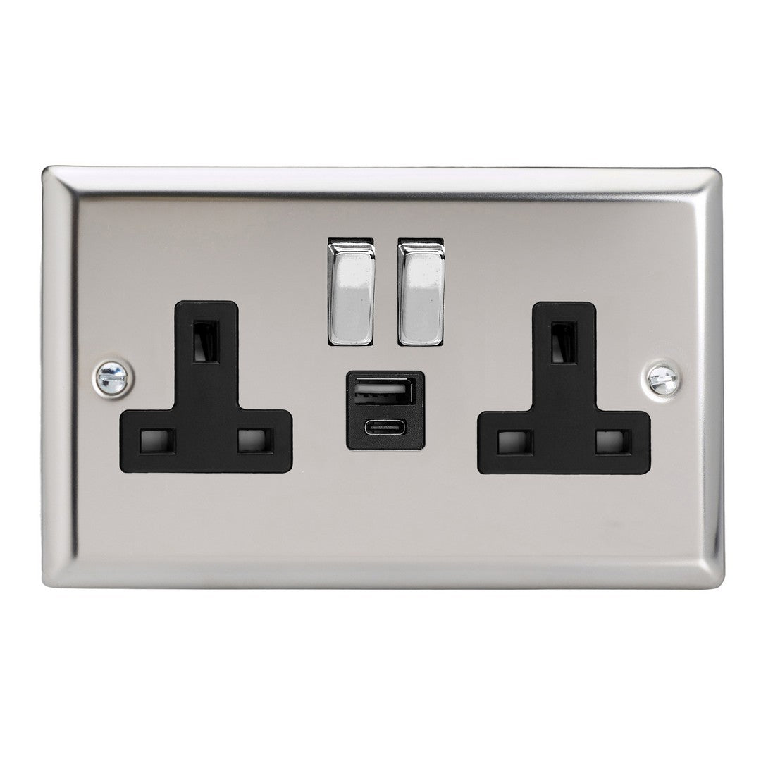 Varilight Double Socket with 20W Shared USB A & C Charging Ports