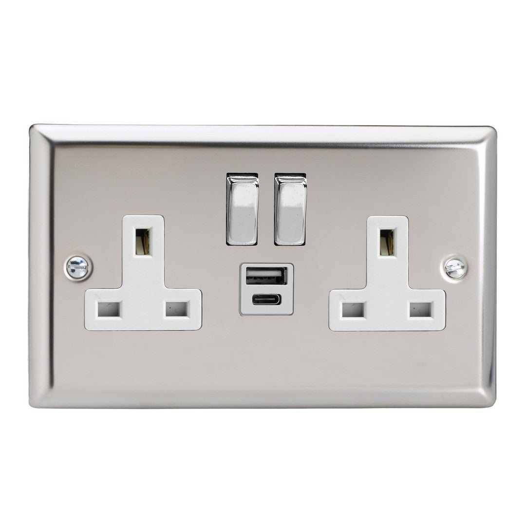 Varilight Double Socket with 20W Shared USB A & C Charging Ports