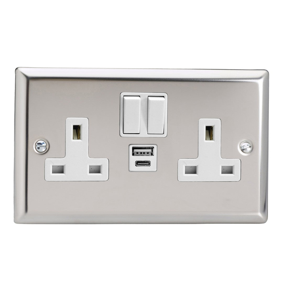 Varilight Double Socket with 20W Shared USB A & C Charging Ports