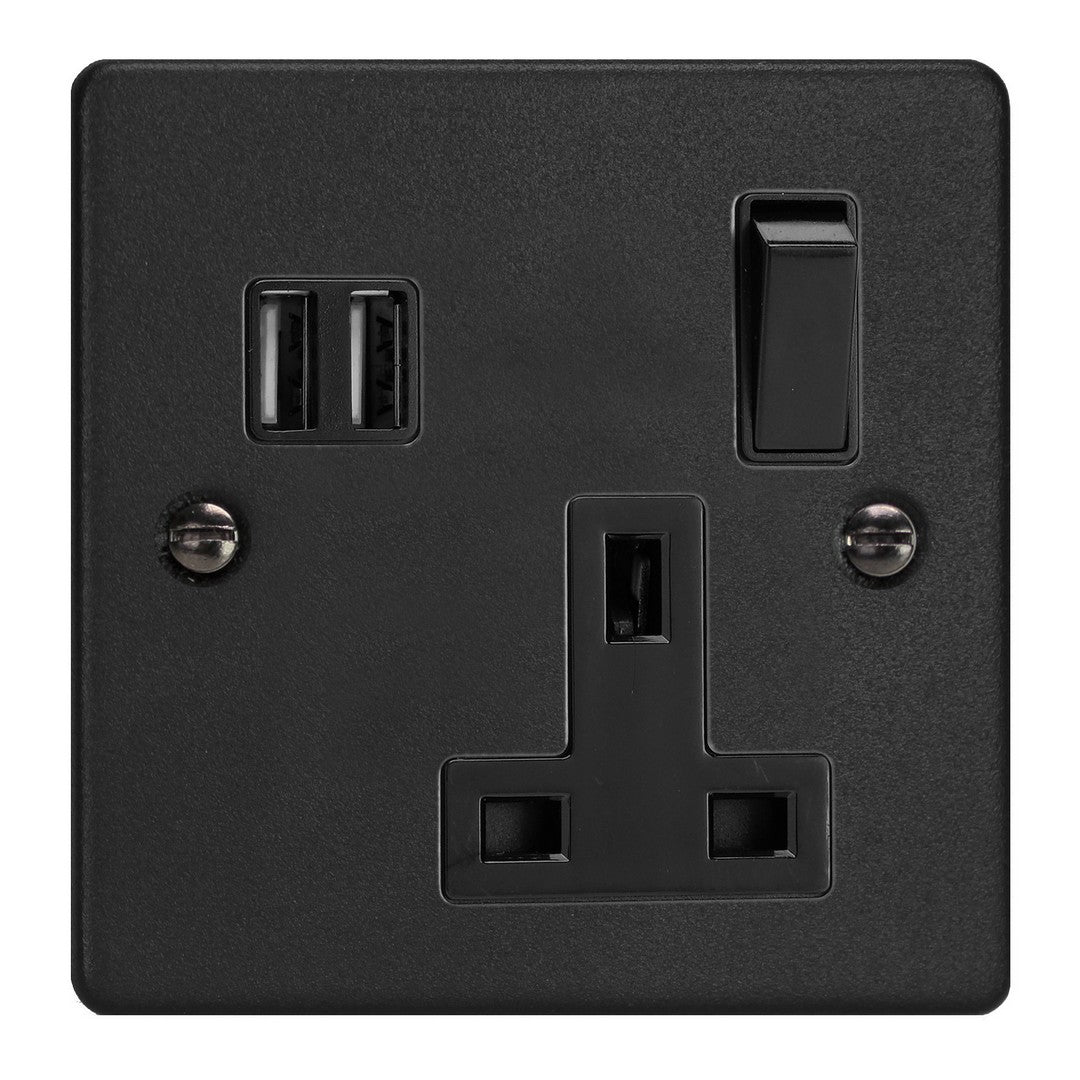 Varilight Essential 13A Switched Socket with 2 x 17W Shared USB A Charging Ports