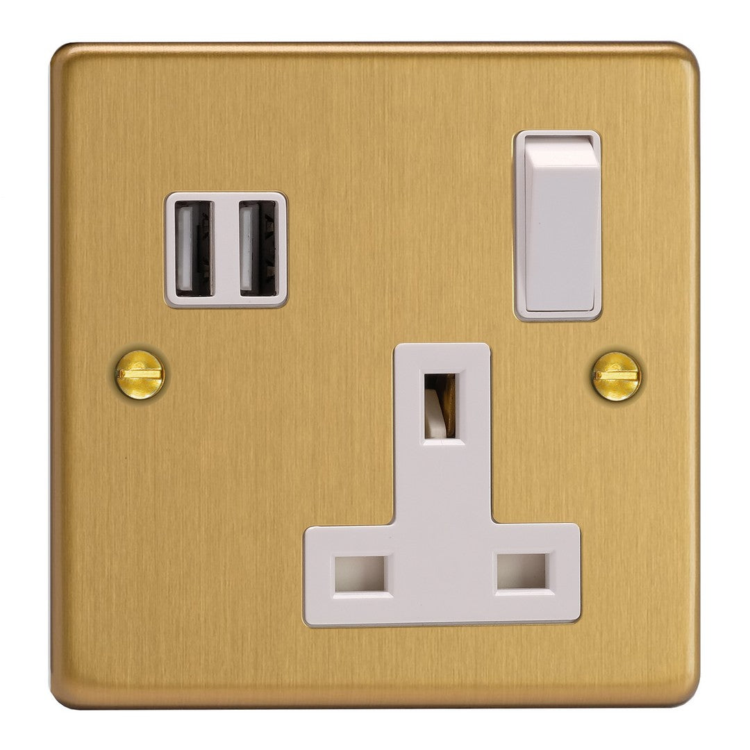 Varilight Essential 13A Switched Socket with 2 x 17W Shared USB A Charging Ports