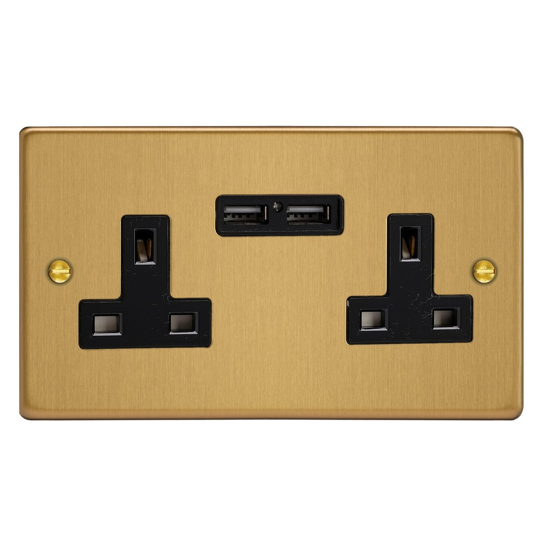 Varilight Essential 13A Unswitched Socket with 2 x 12W Shared USB A Charging Ports