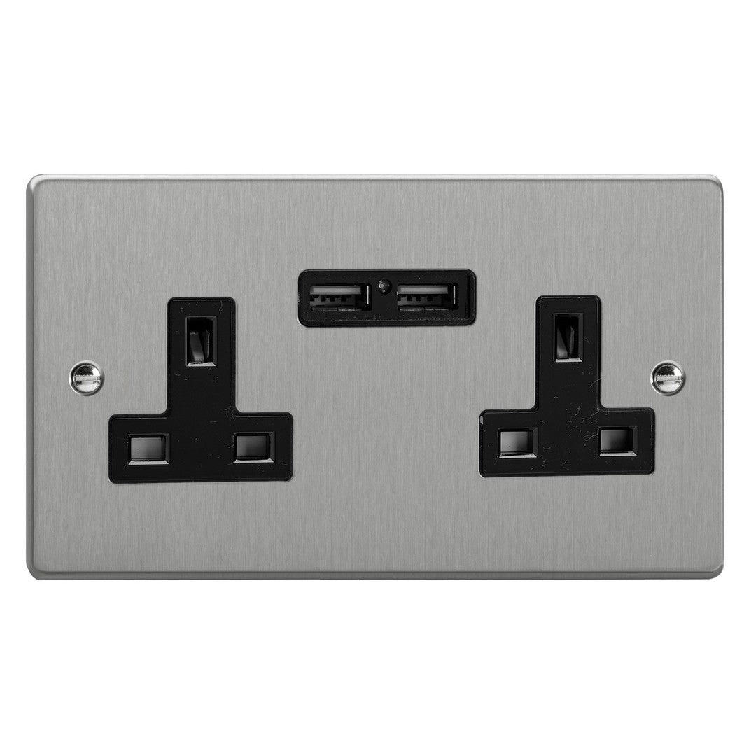 Varilight Essential 13A Unswitched Socket with 2 x 12W Shared USB A Charging Ports