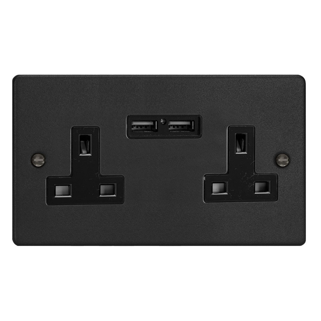 Varilight Essential 13A Unswitched Socket with 2 x 12W Shared USB A Charging Ports