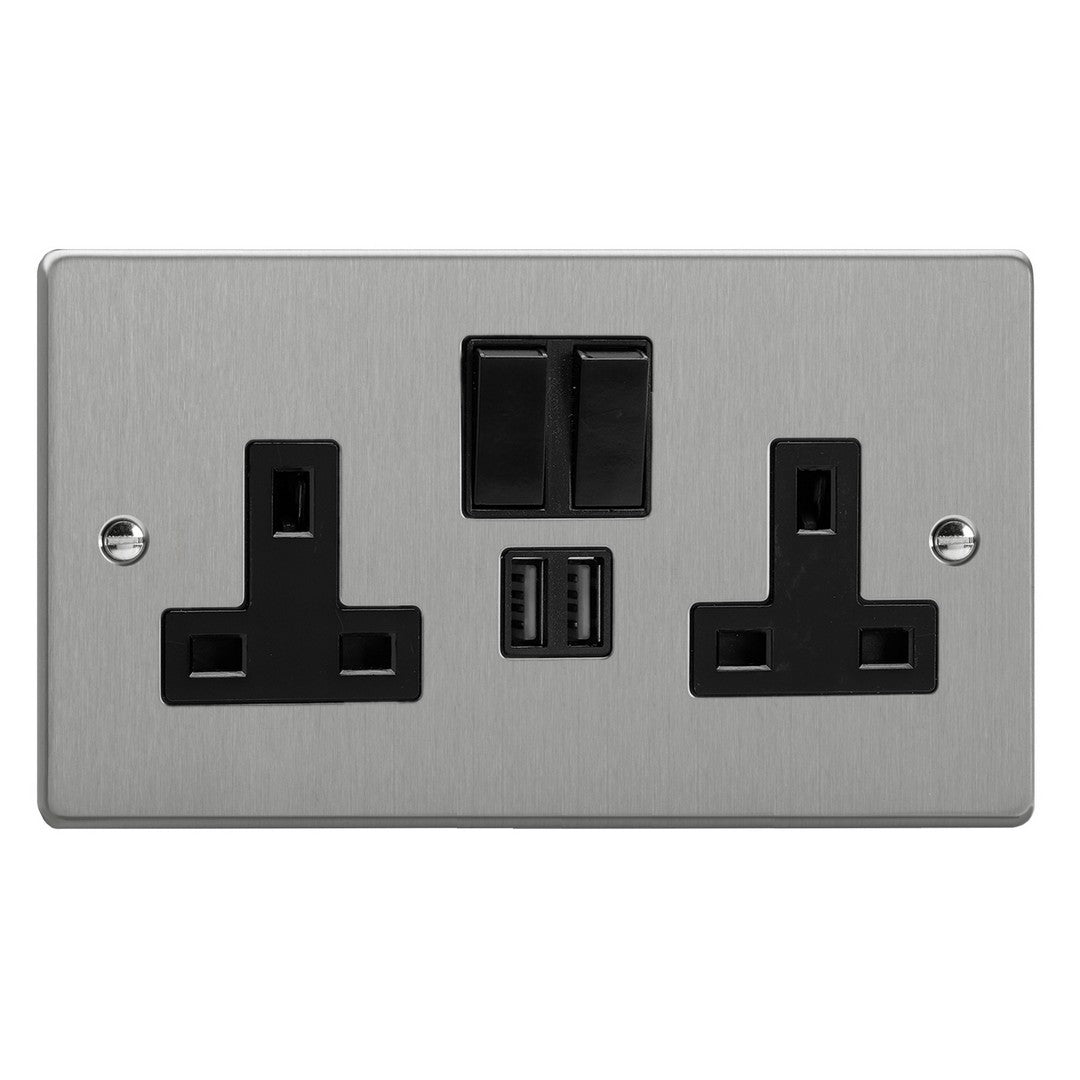 Varilight Essential Double Socket with 2 x 12W Shared USB A Charging Ports