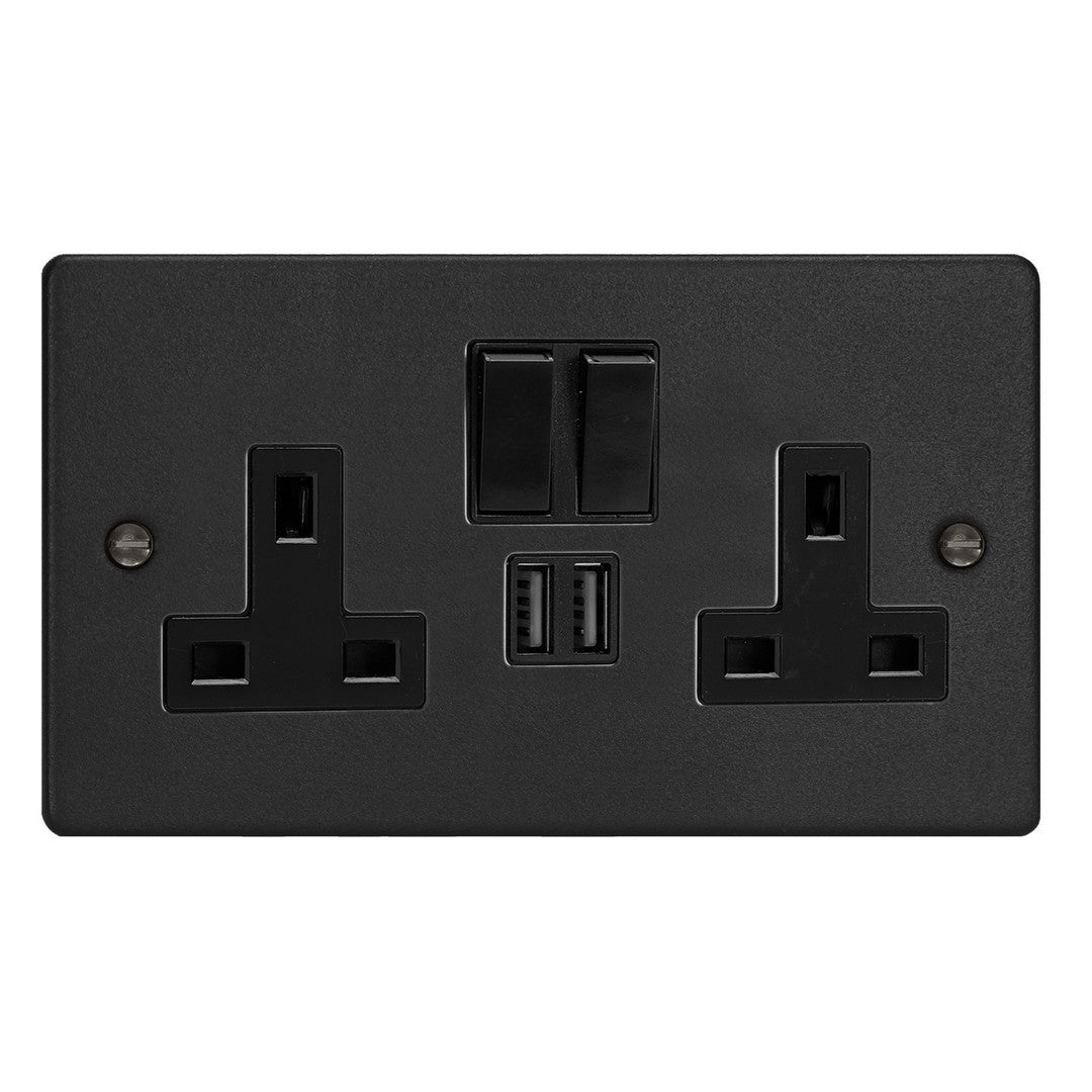 Varilight Essential Double Socket with 2 x 12W Shared USB A Charging Ports