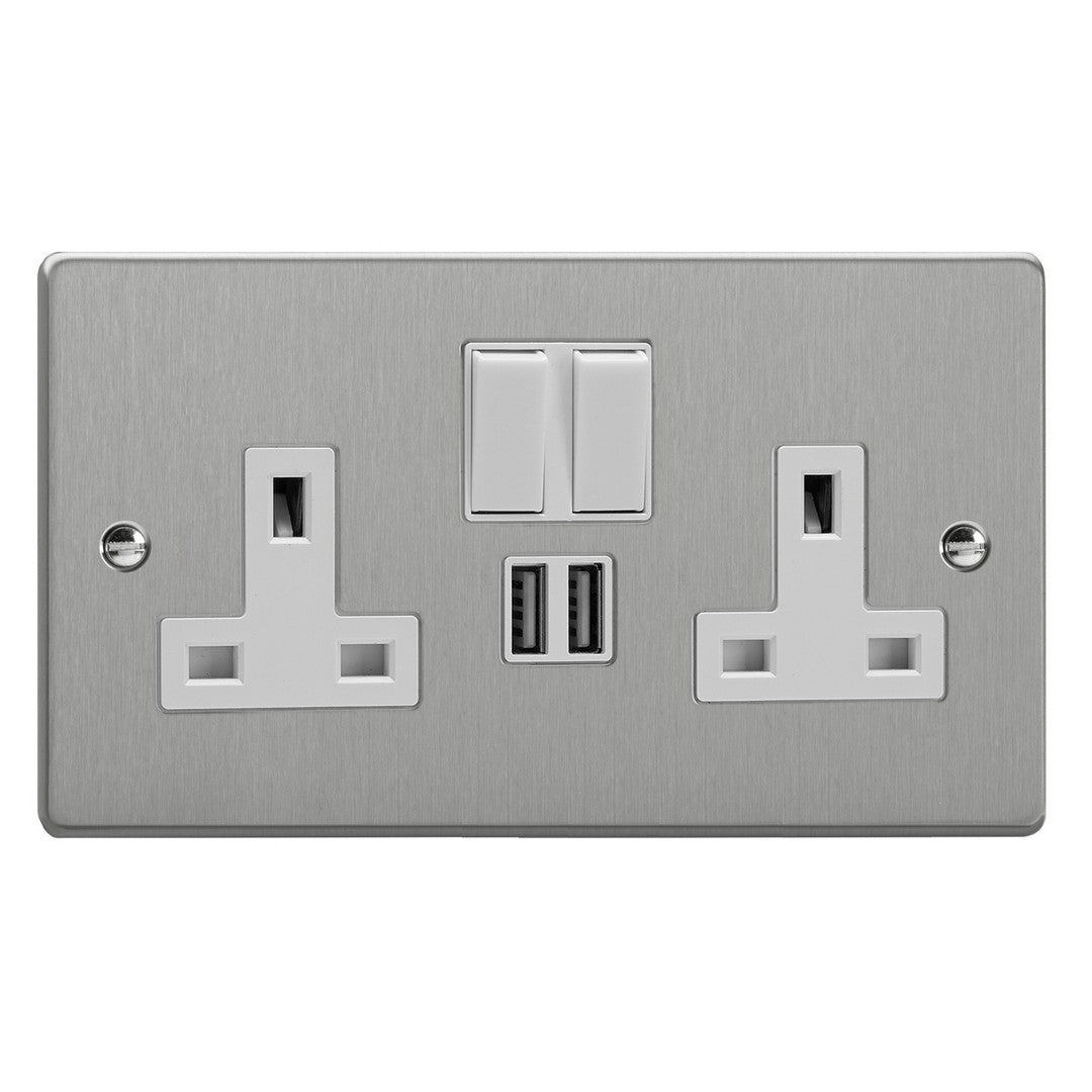 Varilight Essential Double Socket with 2 x 12W Shared USB A Charging Ports