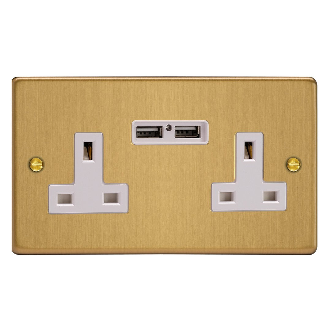 Varilight Essential 13A Unswitched Socket with 2 x 12W Shared USB A Charging Ports