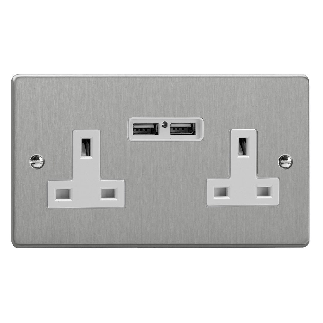 Varilight Essential 13A Unswitched Socket with 2 x 12W Shared USB A Charging Ports