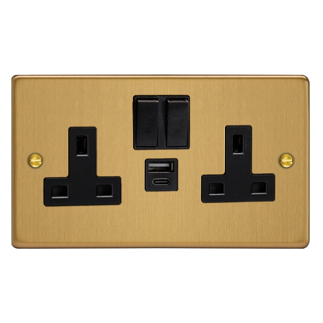 Varilight Essential Double Socket with 20W Shared USB A & C Charging Ports