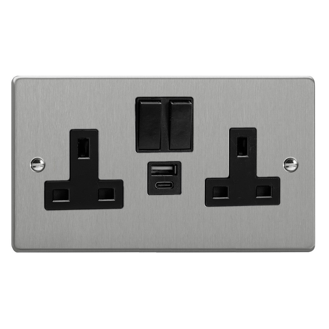 Varilight Essential Double Socket with 20W Shared USB A & C Charging Ports