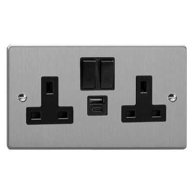 Varilight Essential Double Socket with 20W Shared USB A & C Charging Ports