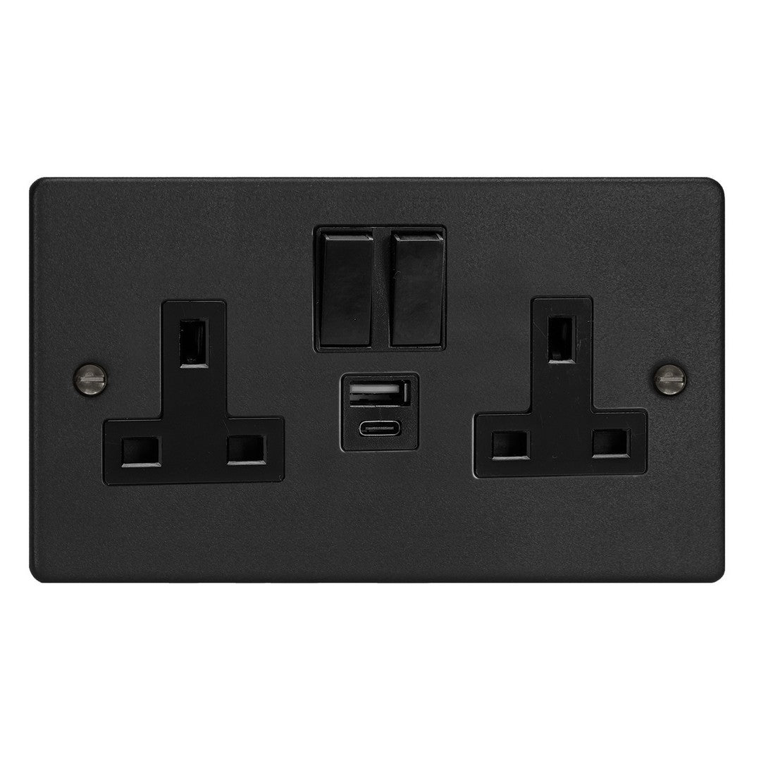 Varilight Essential Double Socket with 20W Shared USB A & C Charging Ports
