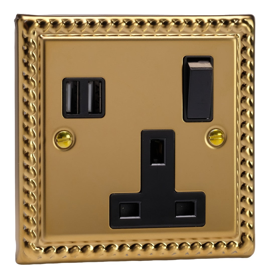 Varilight 13A Switched Socket with 2 x 17W Shared USB A Charging Ports