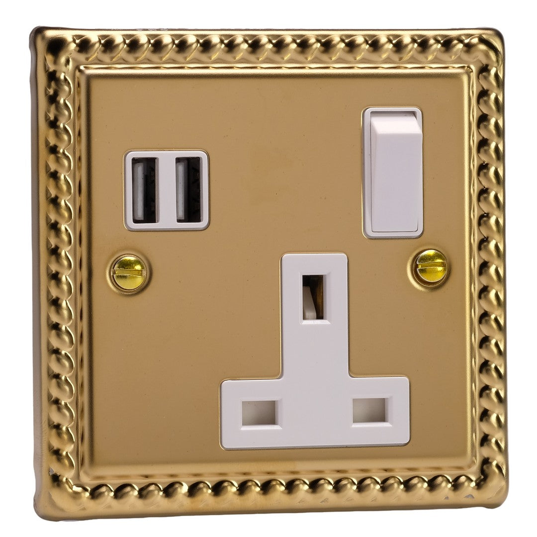 Varilight 13A Switched Socket with 2 x 17W Shared USB A Charging Ports