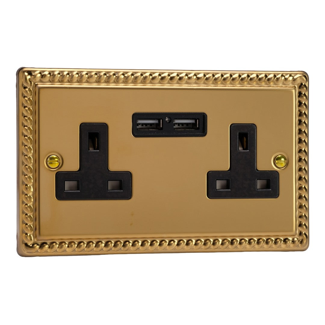 Varilight 13A Unswitched Socket with 2 x 12W Shared USB A Charging Ports