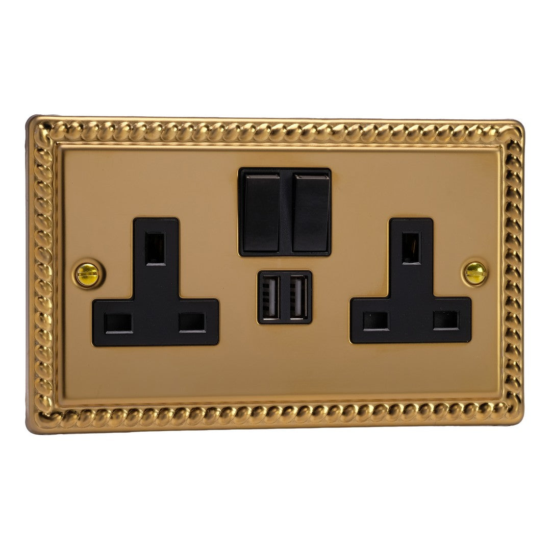 Varilight Double Socket with 2 x 12W Shared USB A Charging Ports