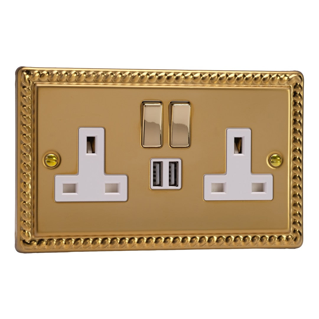 Varilight Double Socket with 2 x 12W Shared USB A Charging Ports