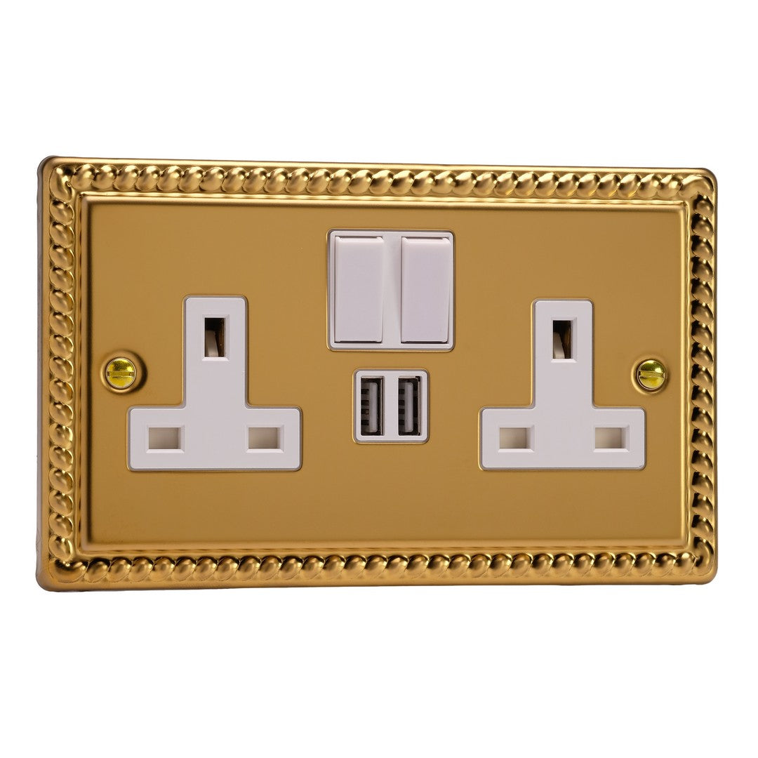 Varilight Double Socket with 2 x 12W Shared USB A Charging Ports